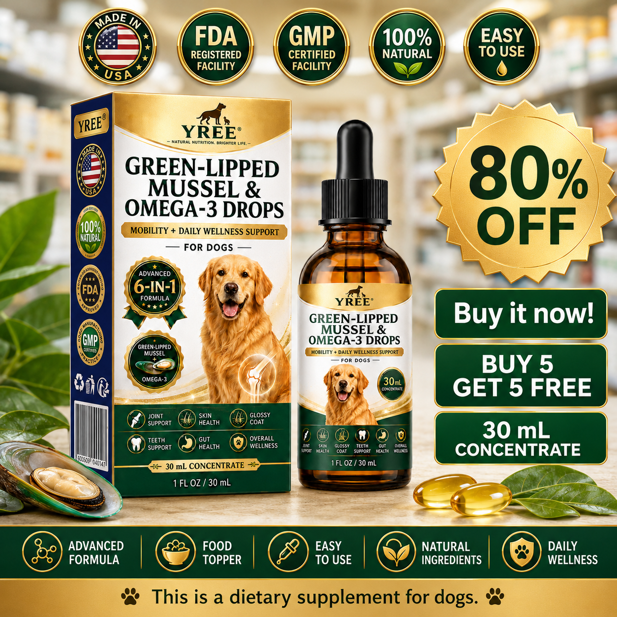 BrightStride Concentrated Omega Drops for Dogs-Mobility, Skin & Coat Support-Powerful Daily Support in Just a Few Drops